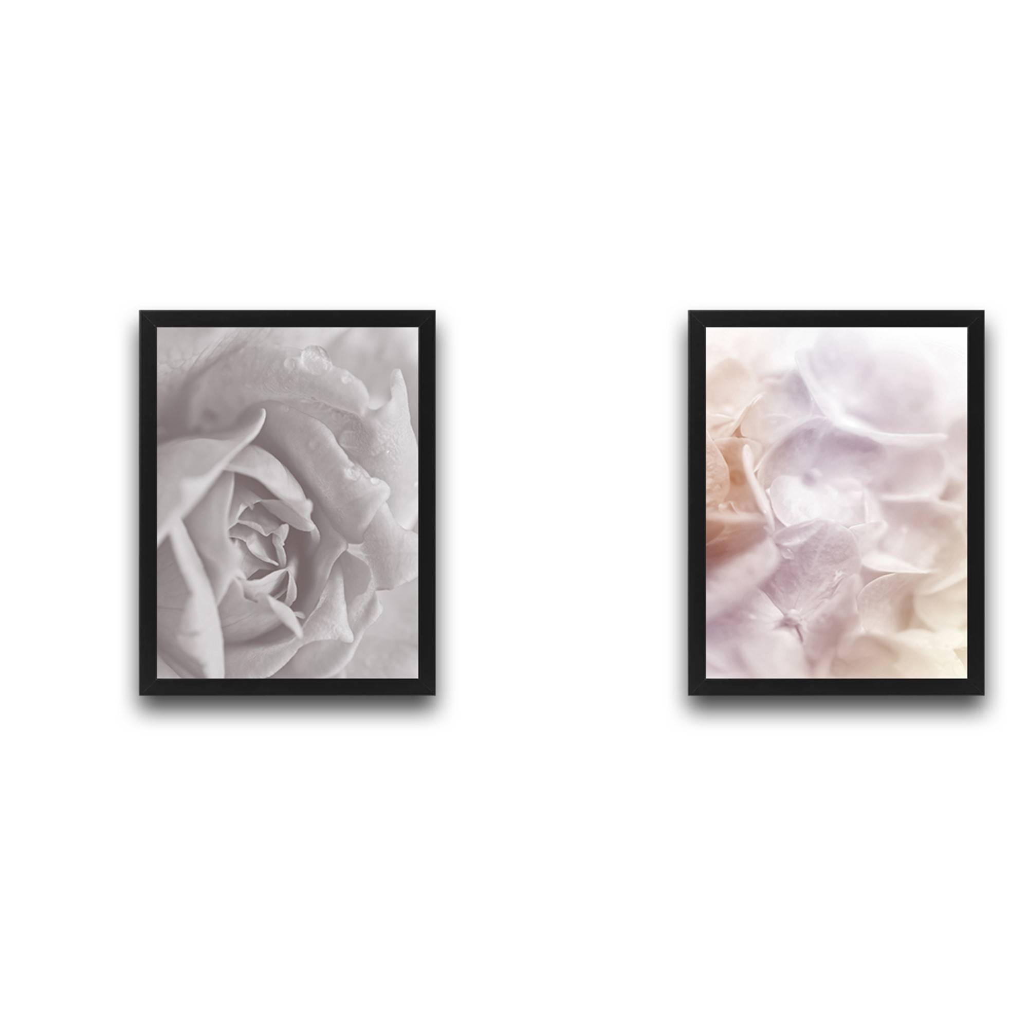 Set di 2 quadri Duo L30xH40cm Design a petali di rosa Bianco