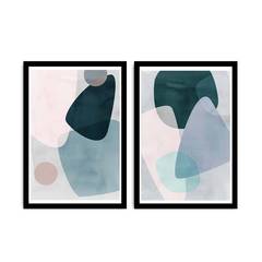 Lot de 2 tableaux encadrée en Noir Pictor L74xH51cm Motif Art graphique minimaliste Bleu, Vert et Rose