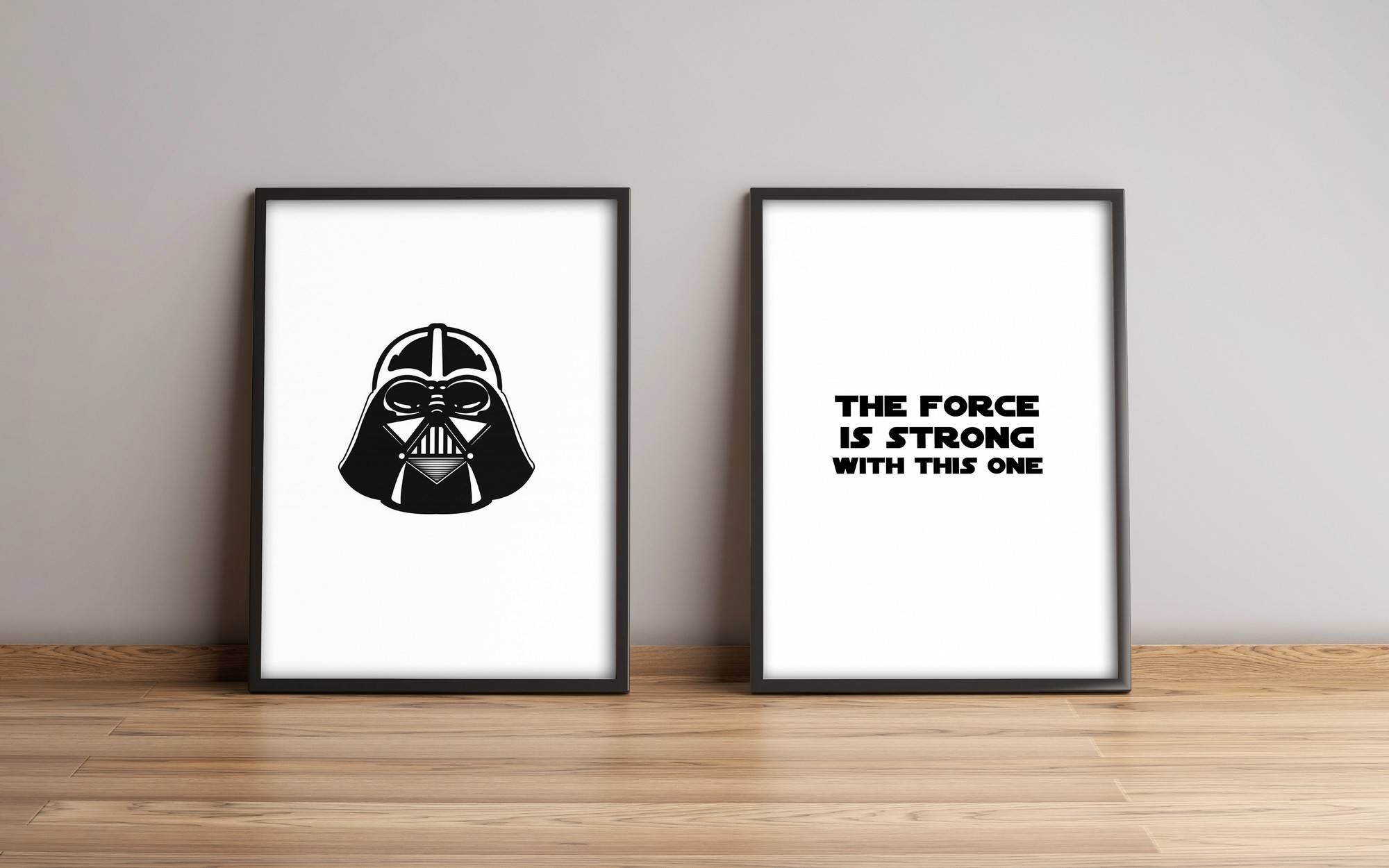 Set van 2 ingelijste schilderijen in zwart Star Wars L51xH74cm Darth Vader-motief / Zwart-wit citaat