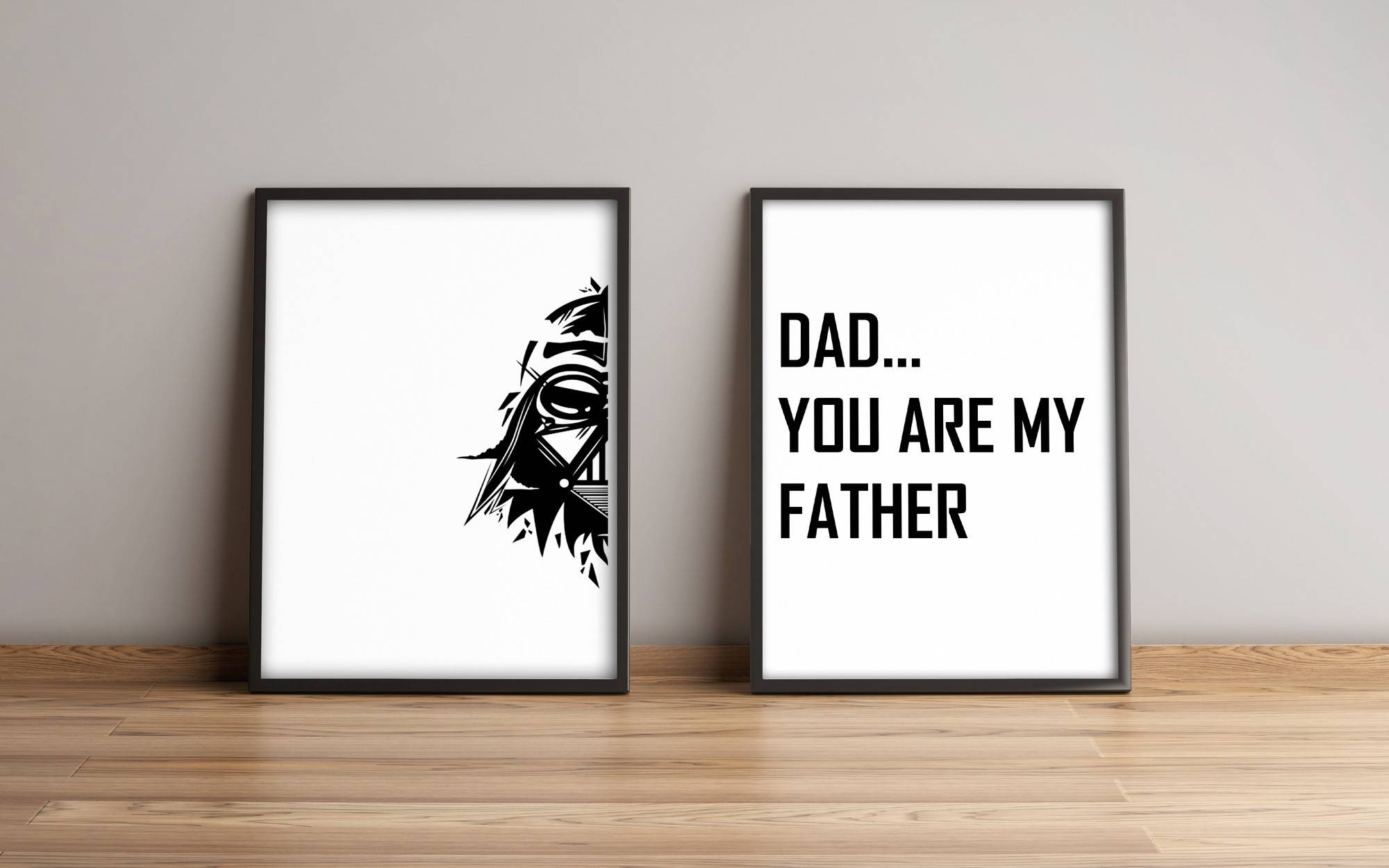Set di 2 dipinti con cornice nera Star Wars L51xH74cm motivo Darth Vader / Io sono tuo padre Legno bianco e nero