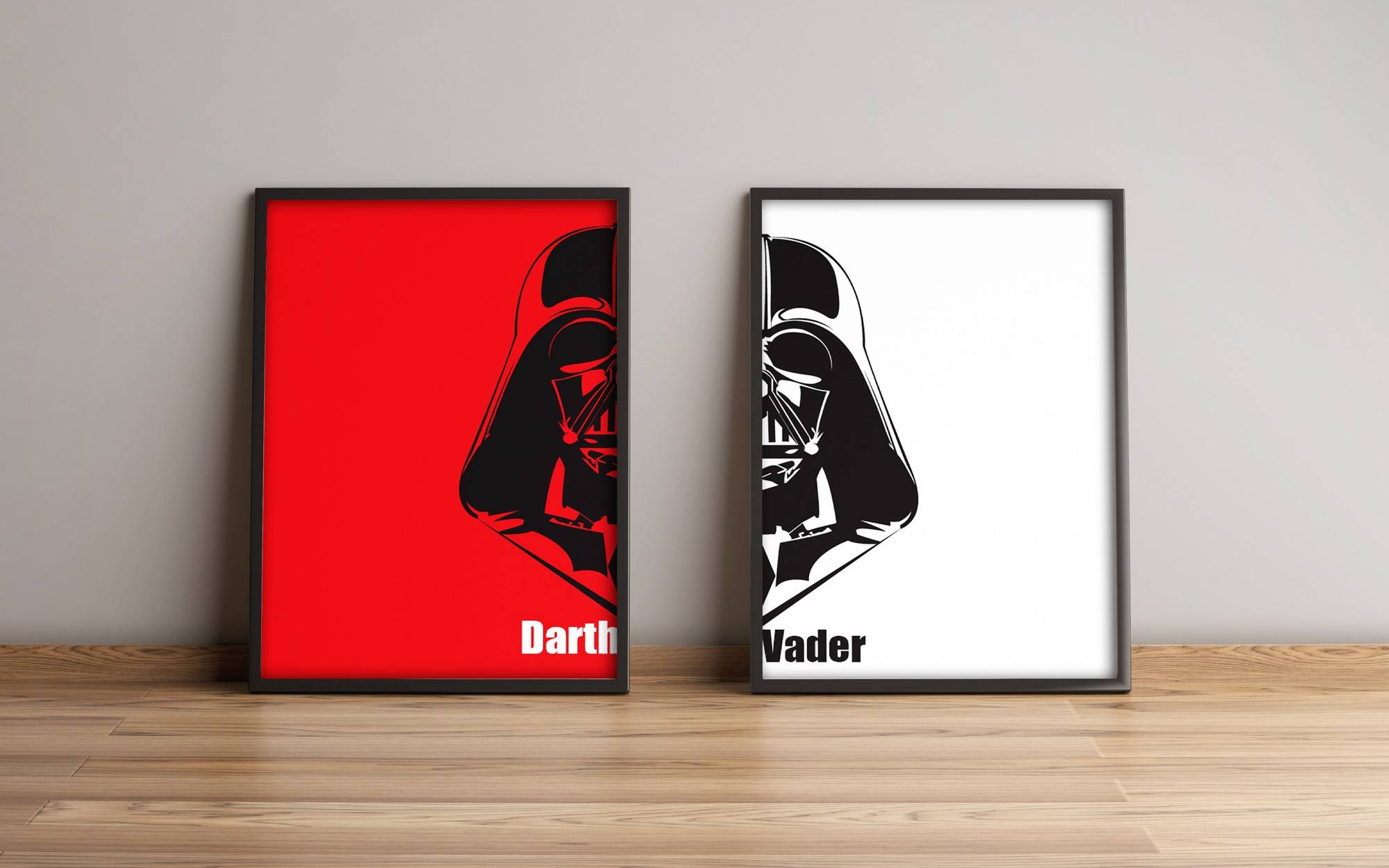 Set van 2 ingelijste schilderijen in zwart Star Wars L51xH74cm Darth Vader rood, zwart en wit