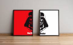 Set van 2 ingelijste schilderijen in zwart Star Wars L51xH74cm Darth Vader rood, zwart en wit