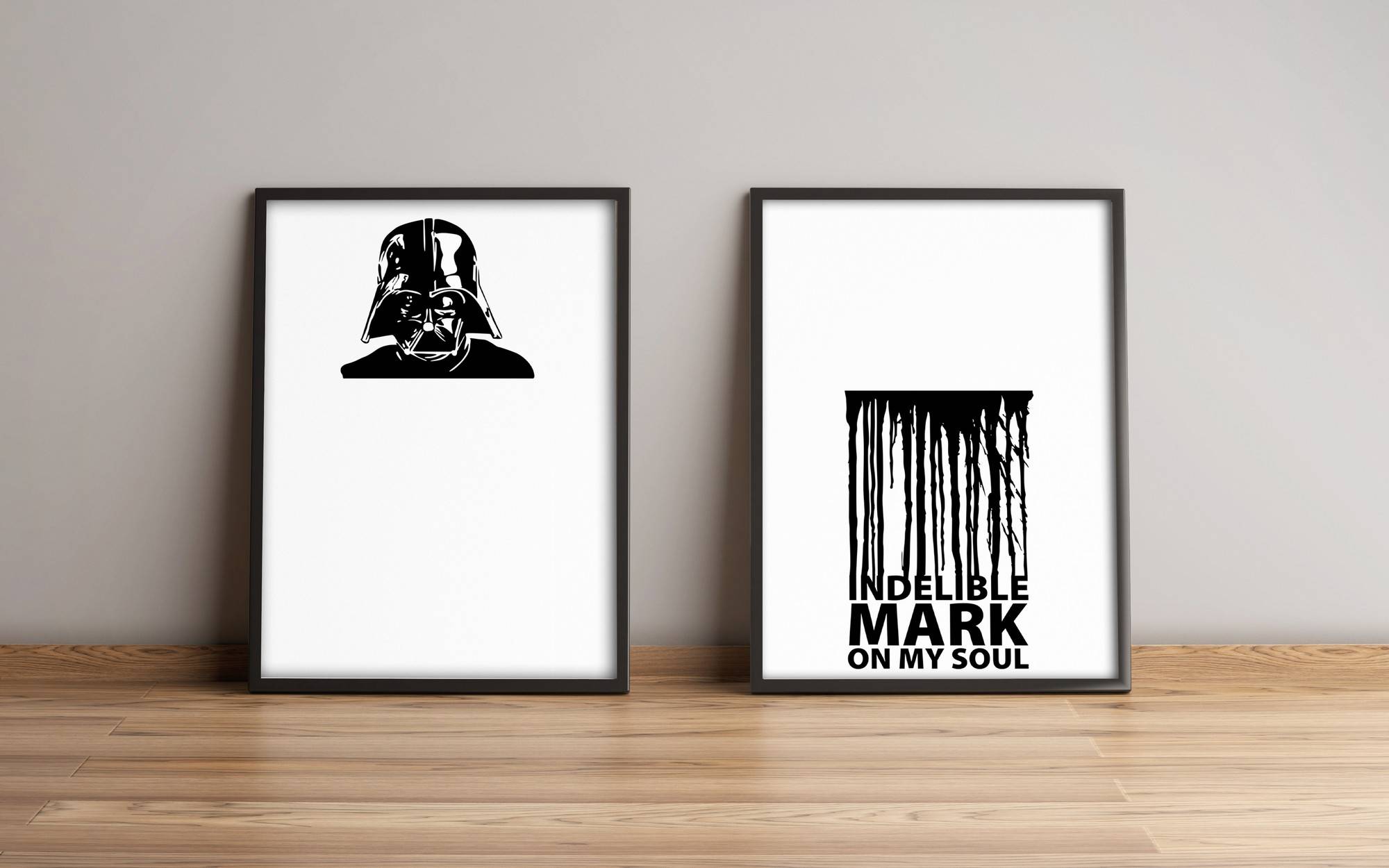 Set van 2 ingelijste schilderijen in zwart Star Wars L51xH74cm Darth Vader-motief / Zwart-wit onuitwisbaar merkteken