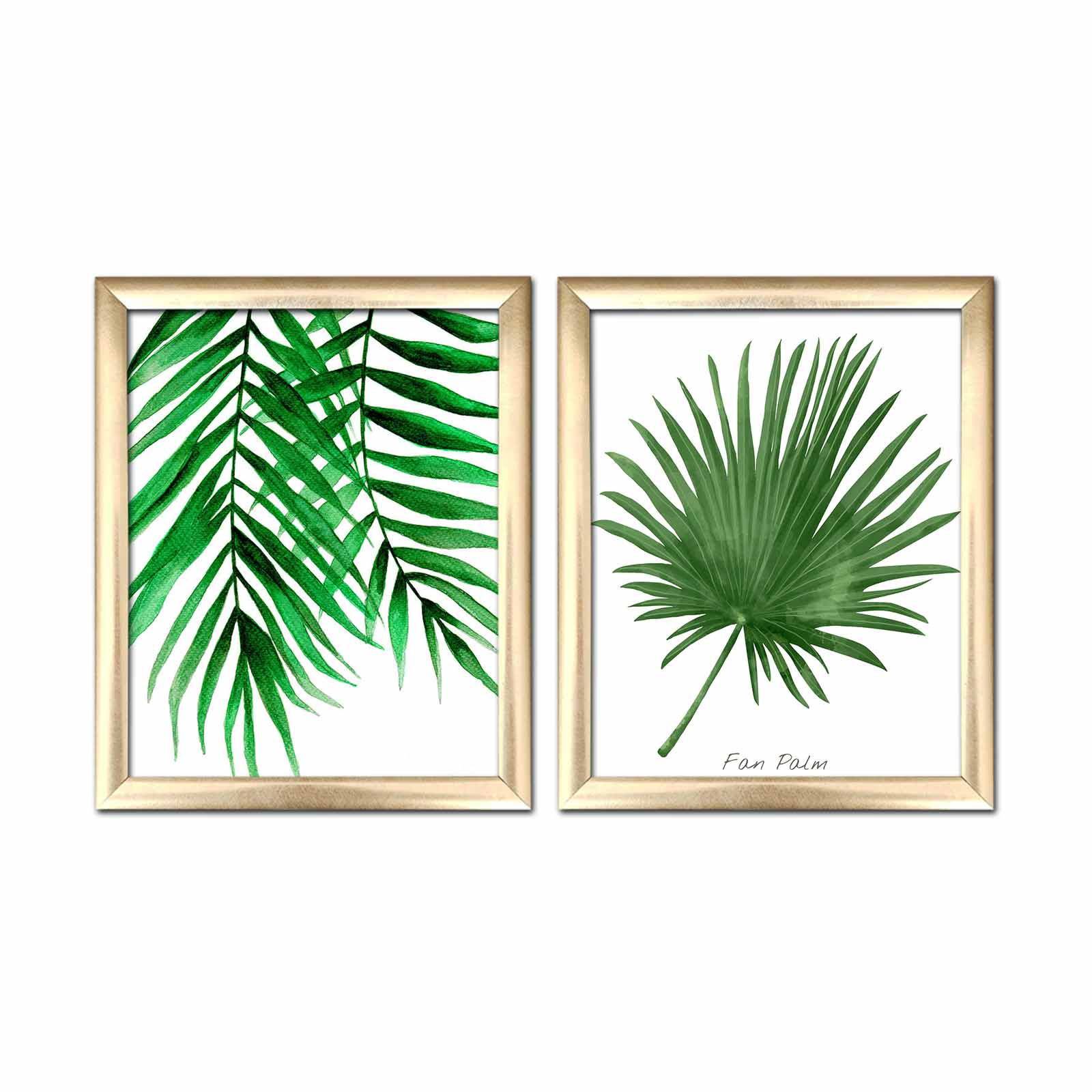 Lot de 2 tableaux encadrée en Or Pictor L28,5xH50cm Motif Feuille de palmier vert
