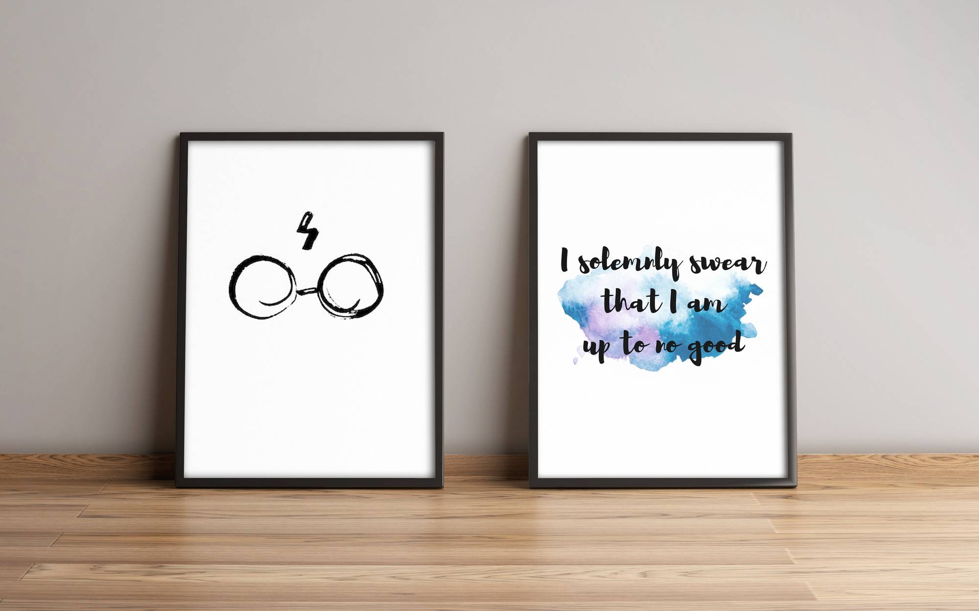 Set aus 2 gerahmten Harry Potter Bildern L74xH51cm Motiv Zitat von Harry Potter Schwarz und Blau