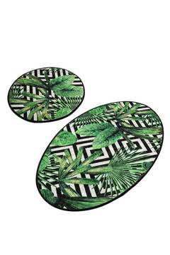 Juego de 2 alfombras de baño ovaladas Artem follaje Verde
