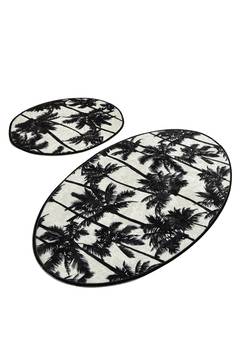 Set di 2 tappetini da bagno ovali con motivo a palma Melodies Bianco e nero