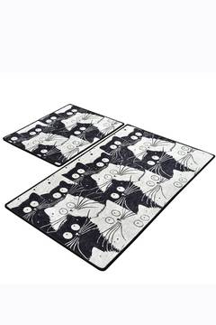 Juego de 2 alfombras de baño rectangulares Artem caras de gato Terciopelo Blanco y Negro