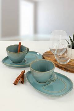 Lot de 2 tasses de café avec sous-tasses Aromatum Gondole 205 cc Céramique Bleu marine