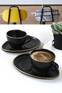 Lot de 2 tasses de café et sous tasses ovale Letitia 215ml Céramique Noir