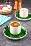 Lot de 2 tasses de café et sous tasses Indica 110ml Céramique Motif Cactus Vert, Blanc et liseré Vert