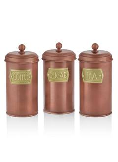 Set aus 3 Vorratsdosen PM Jarrex Kaffee, Zucker, Tee Zink lackiert Kupfer