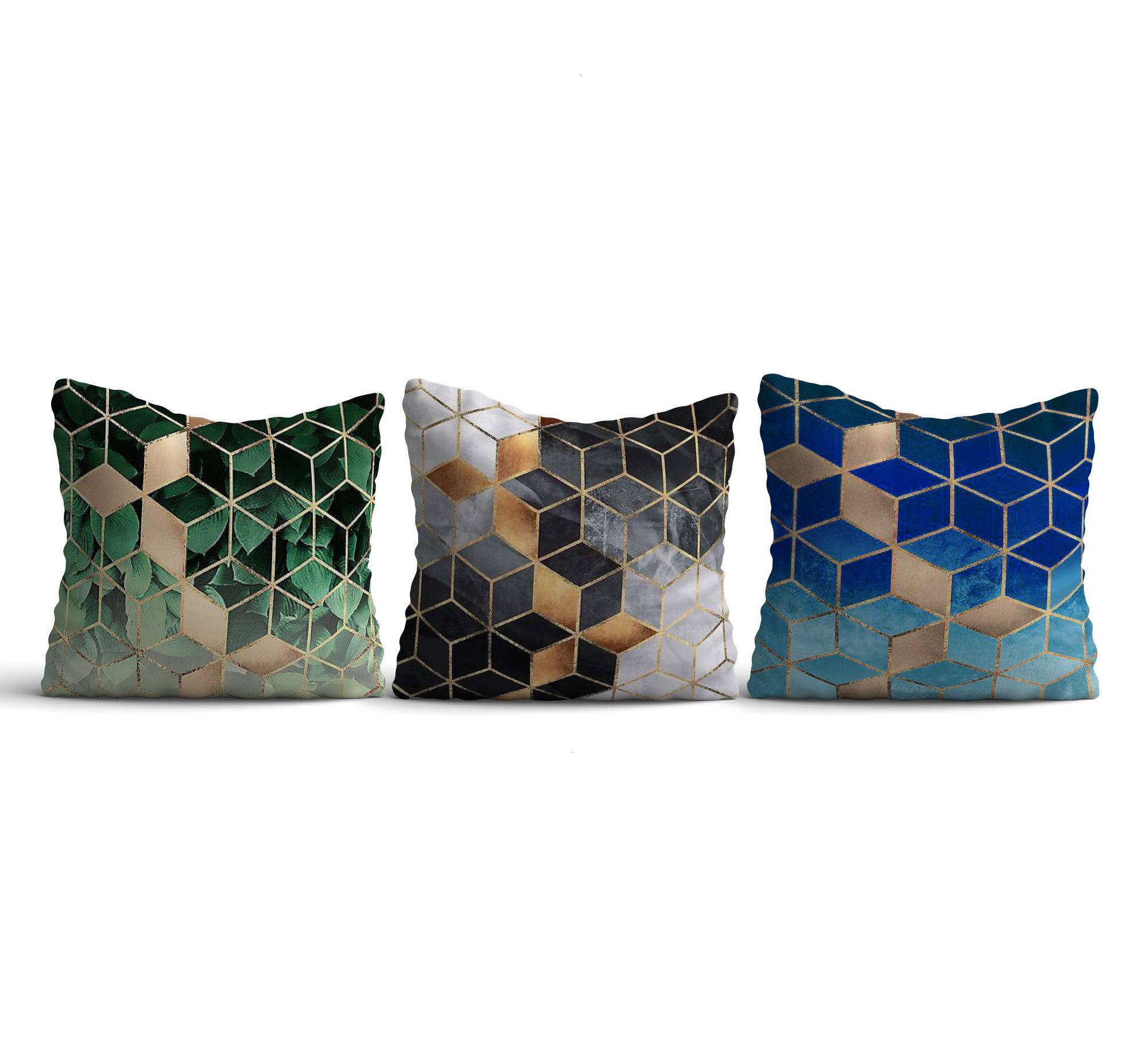 Lot de 3 coussins Chin 43x43cm Tissu Motif Cube 3D Multicolore