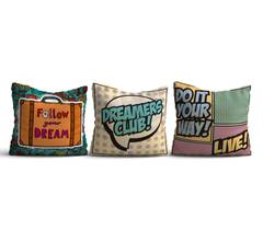 Set di 3 cuscini Fawkes 43x43cm Motivo "Piccoli messaggi" Multicolore