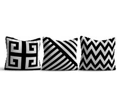 Set di 3 cuscini Loen 43x43cm in tessuto con motivo geometrico bianco e nero