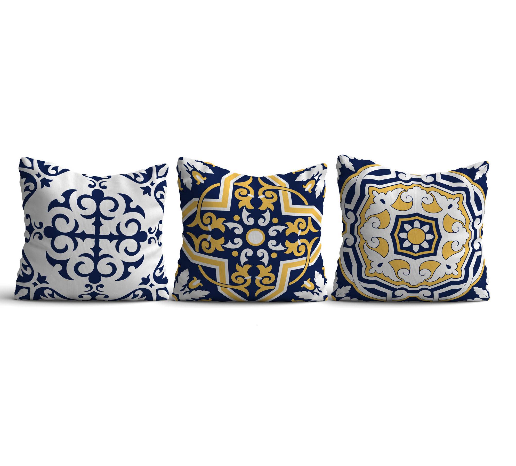 Set van 3 Mok kussens 43x43cm Victorian Pattern Fabric Blauw, Wit en Geel