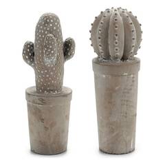 Lot von 3 Kaktus-Figuren H28cm Taupe Stone