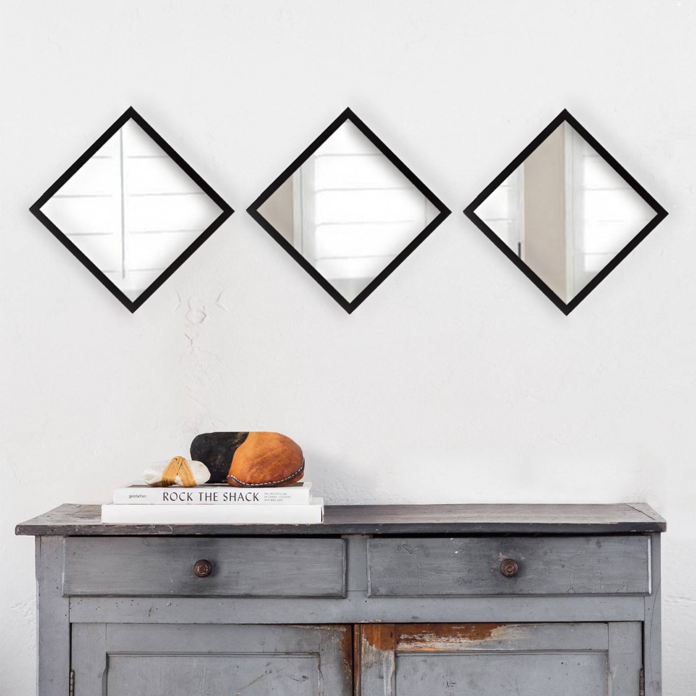 Set von 3 Spiegeln mit gerahmten Rauten Certa 24x24cm Schwarz