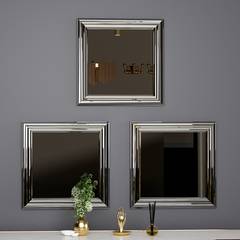 Set di 3 specchi da parete Kafka 40x40cm Legno Argento