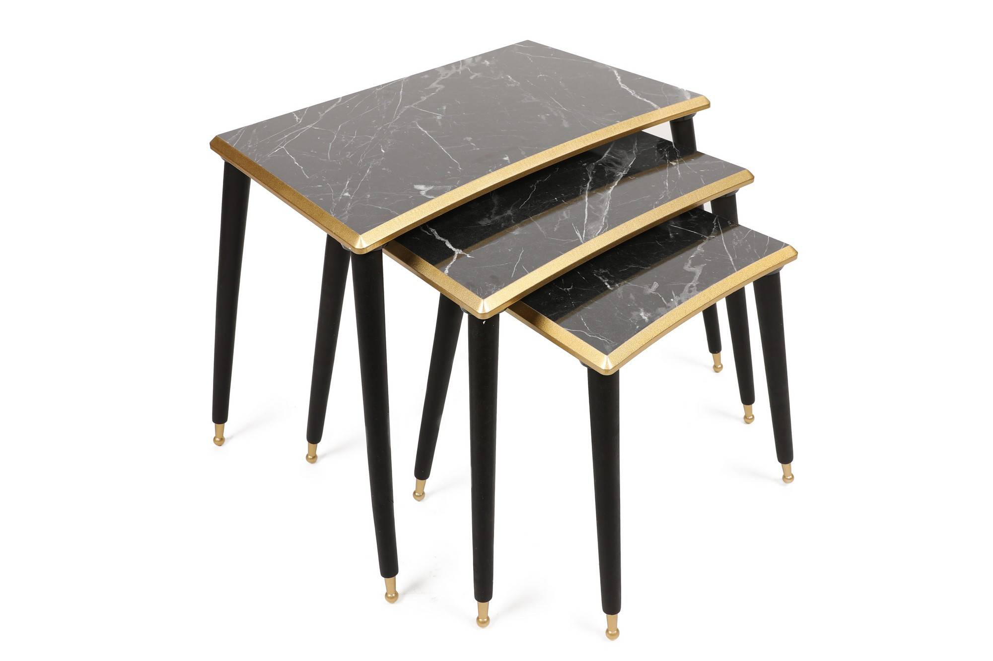 Set van 3 Rechthoekige Sitchas tafels Zwart en goud melamine paneel