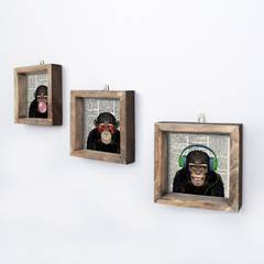 Set de 3 Monos de Retrato Chronosol 15x15cm de Pino Macizo y Lienzo