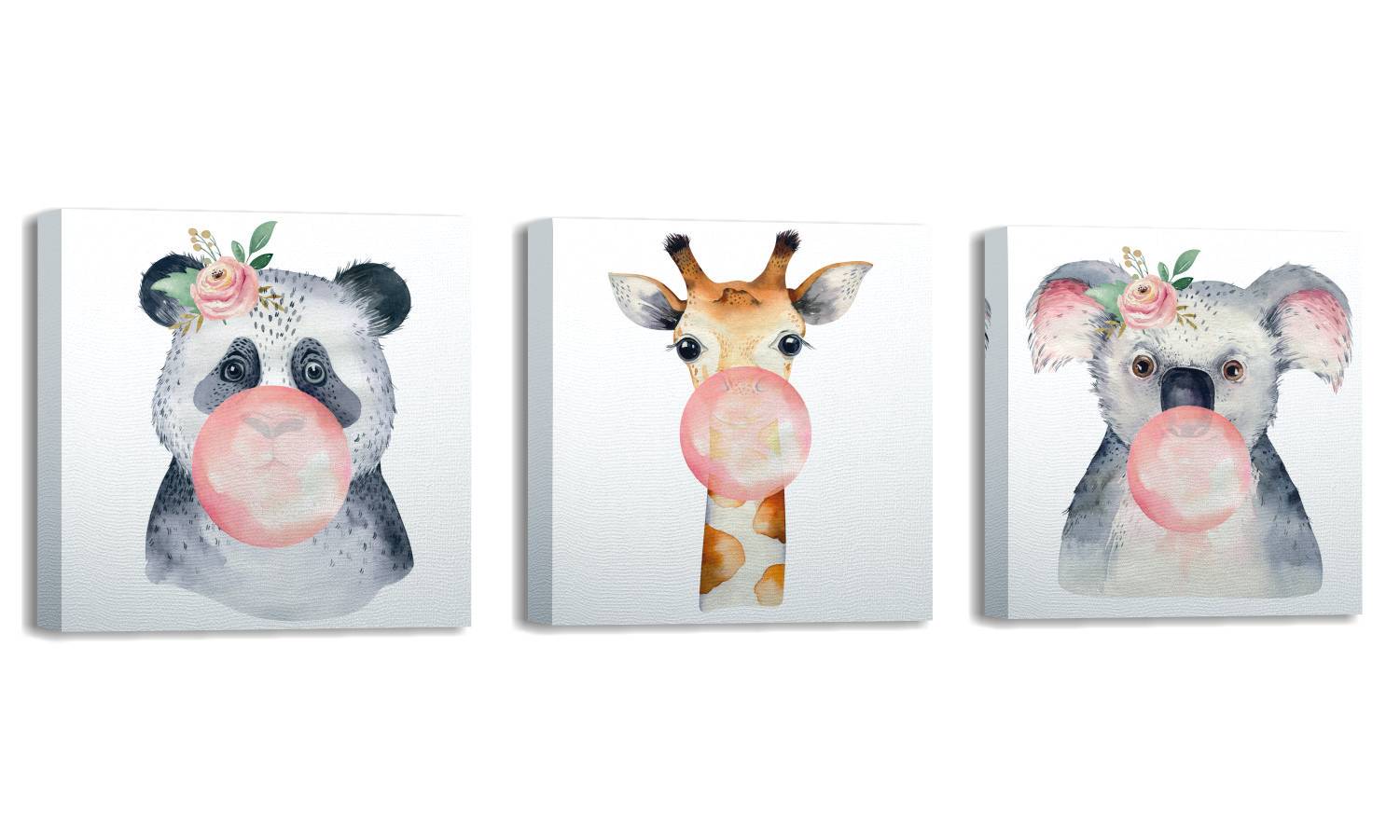 Set van 3 decoratieve schilderijen Bloem 30x30cm Kinderachtig patroon jungle dieren