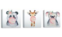 Surtido de 3 cuadros decorativos de acuarela animales de la selva Floruit 30 x 30 cm Polialgodón Madera Multicolor