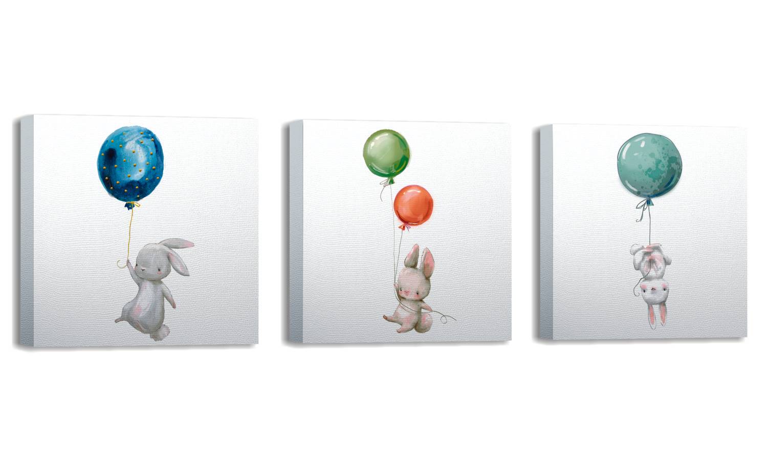 Set van 3 decoratieve schilderijen Bloem 30x30cm Kinderachtig patroon dieren en ballonnen