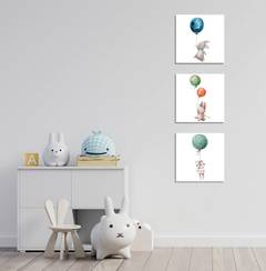 Set van 3 decoratieve schilderijen Bloem 30x30cm Kinderachtig patroon dieren en ballonnen