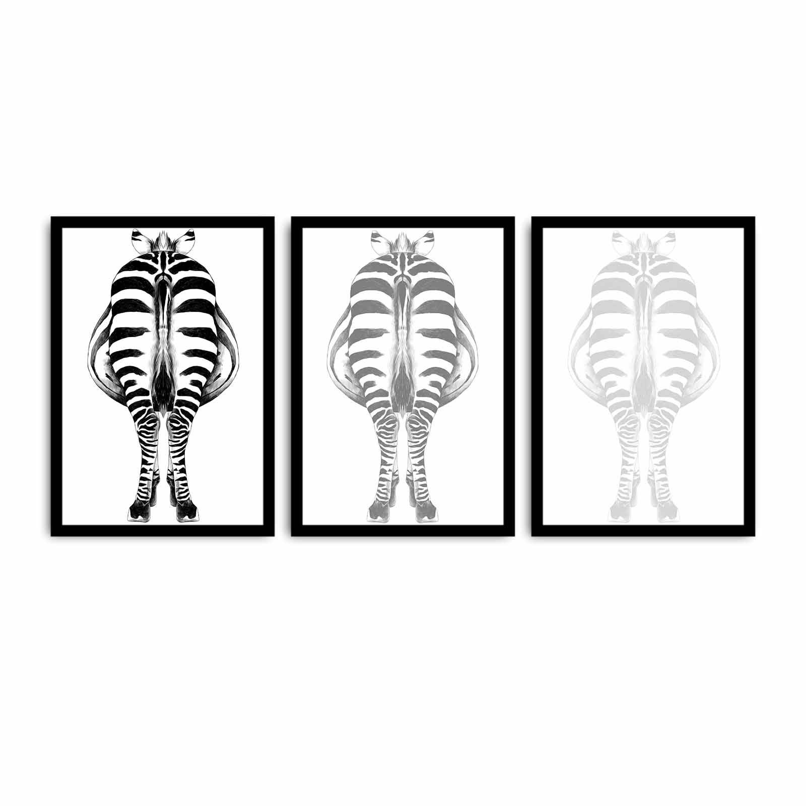 Set von 3 gerahmten Bildern in Schwarz Pictor L109xH50cm Motiv Zebra Rücken Schwarz und Weiß