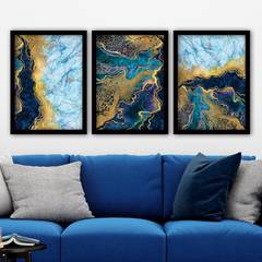 Set di 3 quadri con cornice Black Eula L35xH45cm Motivo effetto marmo blu e oro