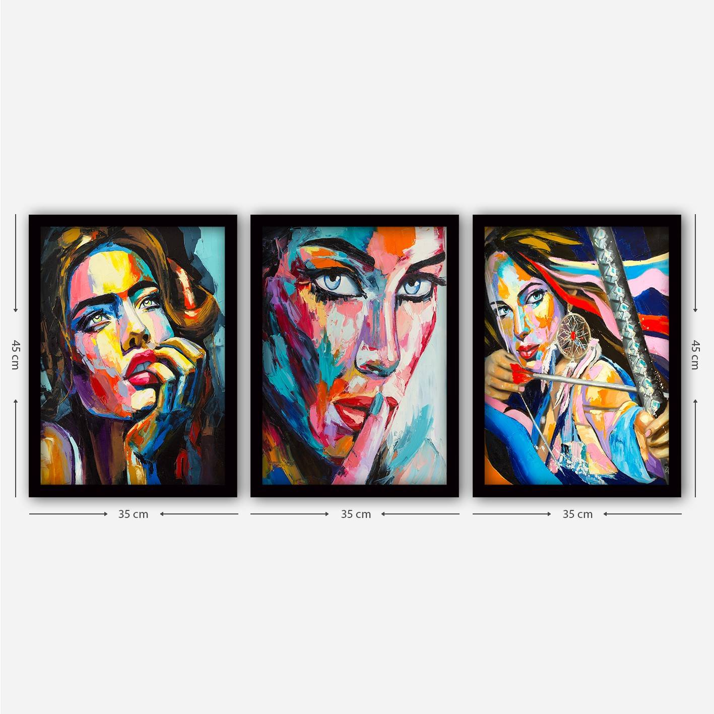 Lot de 3 tableaux encadrés Noir Eula L35xH45cm Motif Peinture visages de  femmes Multicolores