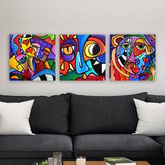 Set van 3 decoratieve kubisme schilderijen gekleurde portretten Scaenicos Canvas Hout Multicolour