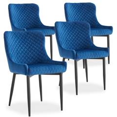 Lote de 4 sillas Bellamy, terciopelo azul patas negras