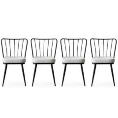 Set van 4 Gino stoelen van zwart metaal en wit fluweel