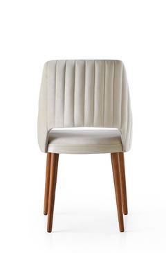 Set van 4 Bemtal Velours gestoffeerde stoelen crèmewit en licht hout