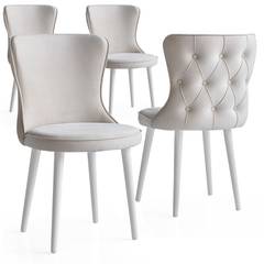 Set di 4 sedie imbottite stile boudoir Eowyn in velluto bianco crema