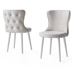 Set di 4 sedie imbottite stile boudoir Eowyn in velluto bianco crema