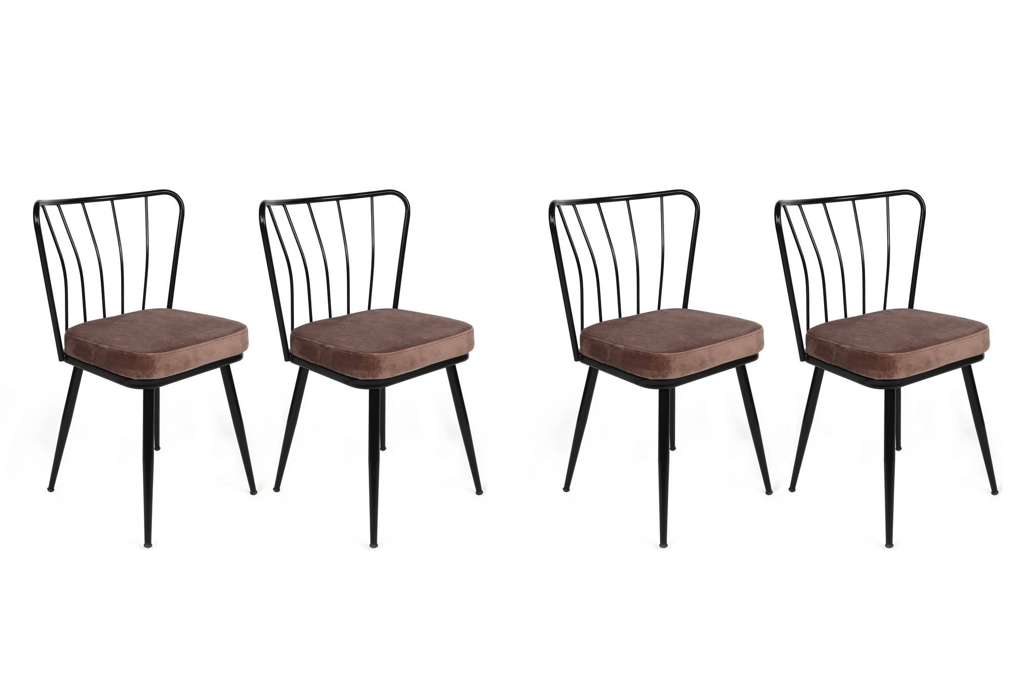 Set di 4 sedie Gino in metallo nero e velluto marrone chiaro