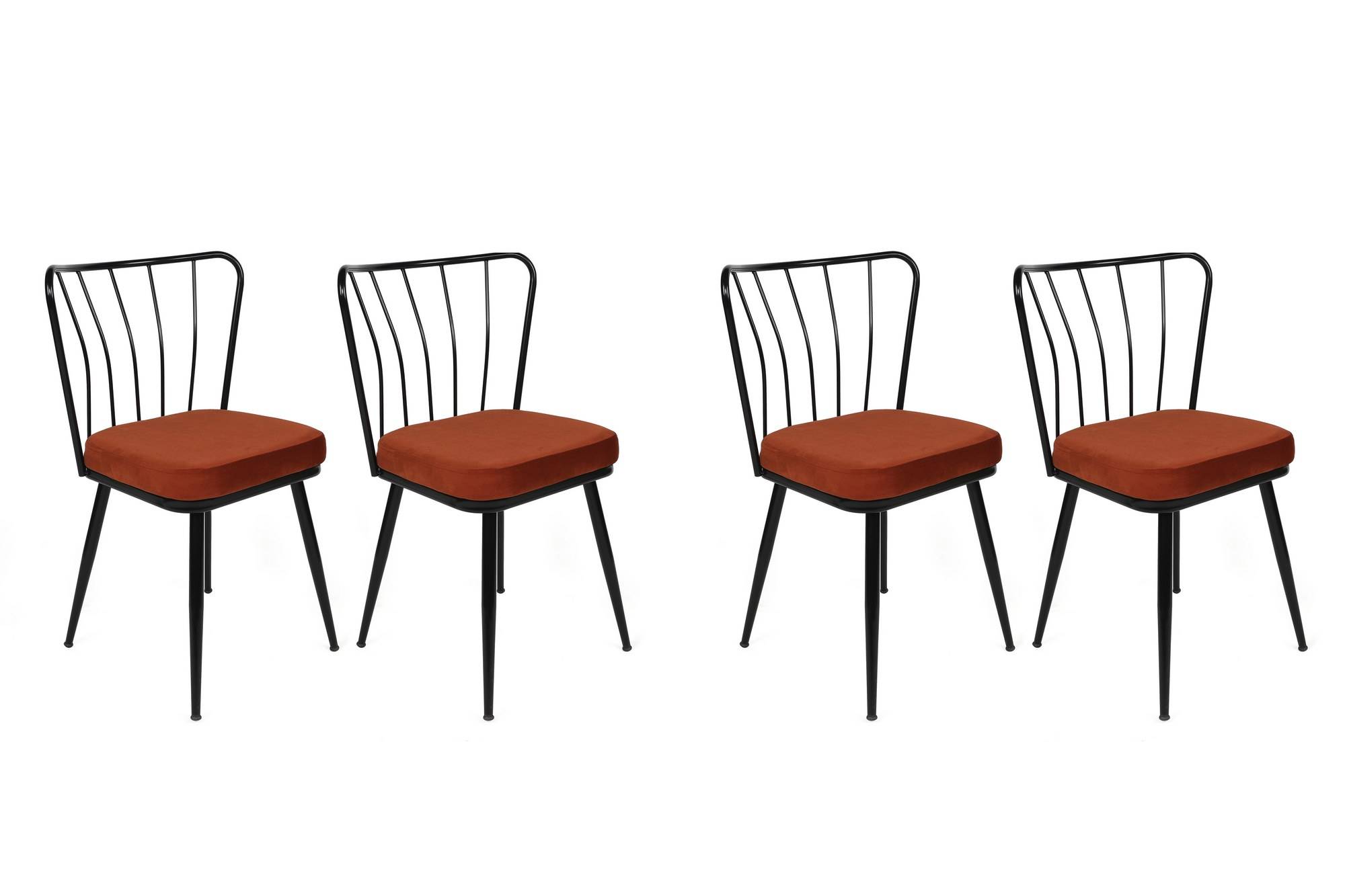 Set van 4 Gino stoelen van zwart metaal en rood fluweel