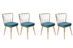 Set van 4 Gino stoelen in goud metaal en blauw fluweel