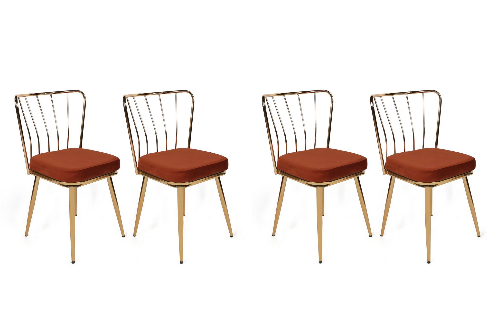Set van 4 Gino stoelen van goud metaal en rood fluweel