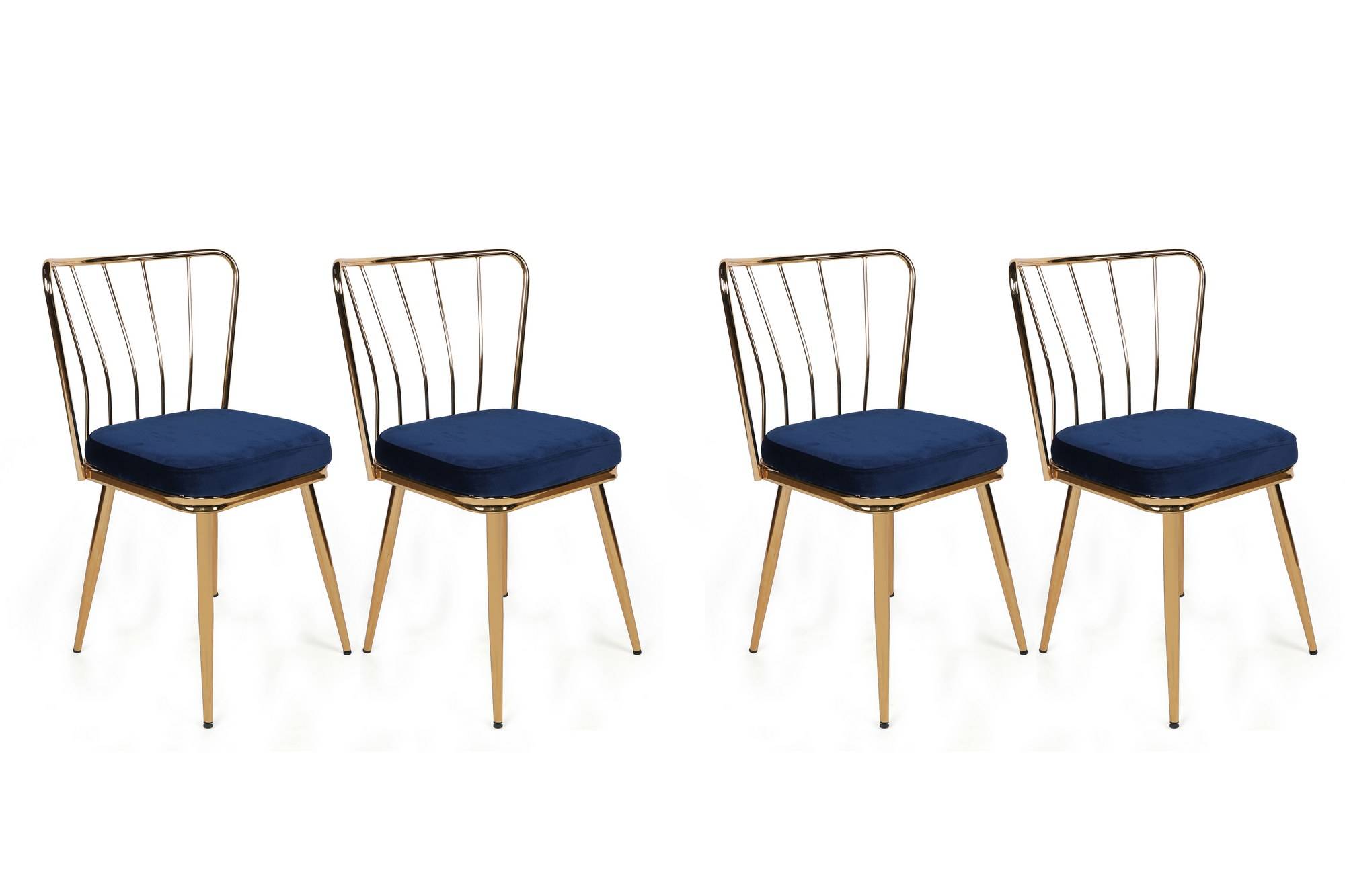 Set van 4 Gino stoelen Goudkleurig metaal en donkerblauw fluweel