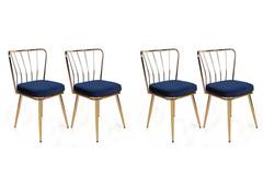 Set di 4 sedie Gino in metallo dorato e velluto blu scuro