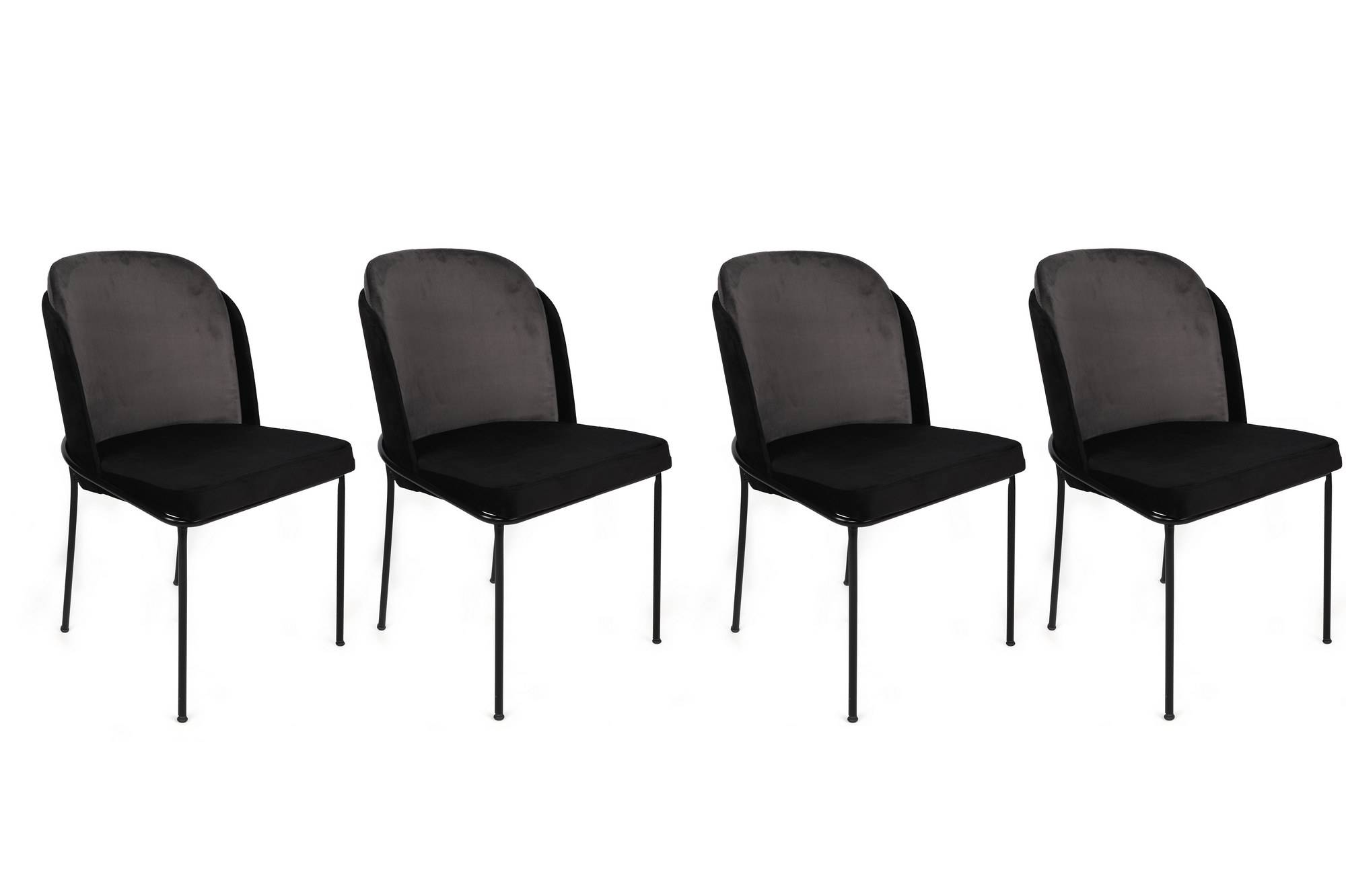 Set aus 4 Stühlen Kymil Metall Schwarz und Velours Grau und Schwarz