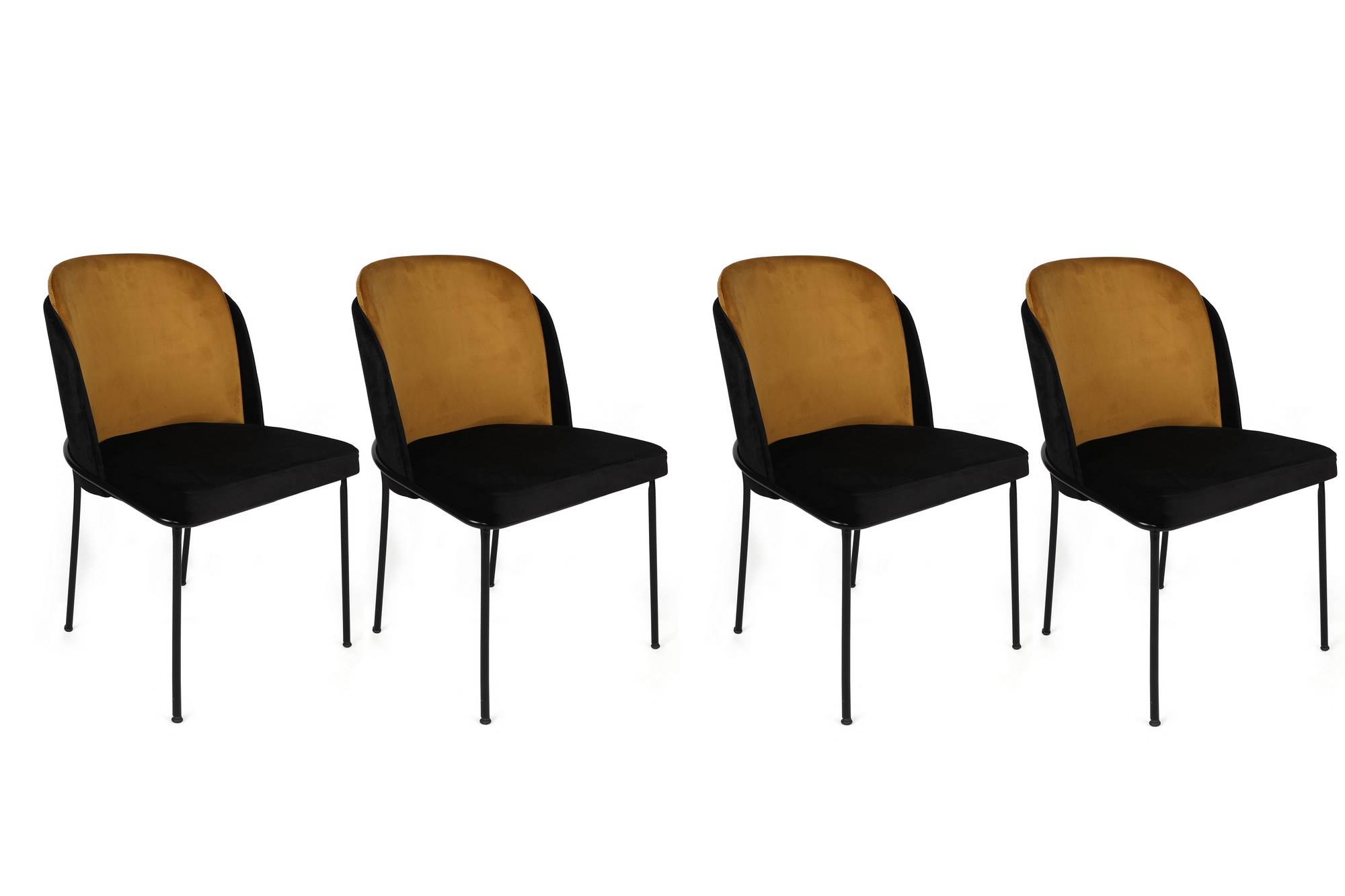 Set aus 4 Stühlen Kymil Metall Schwarz und Samt Gold und Schwarz
