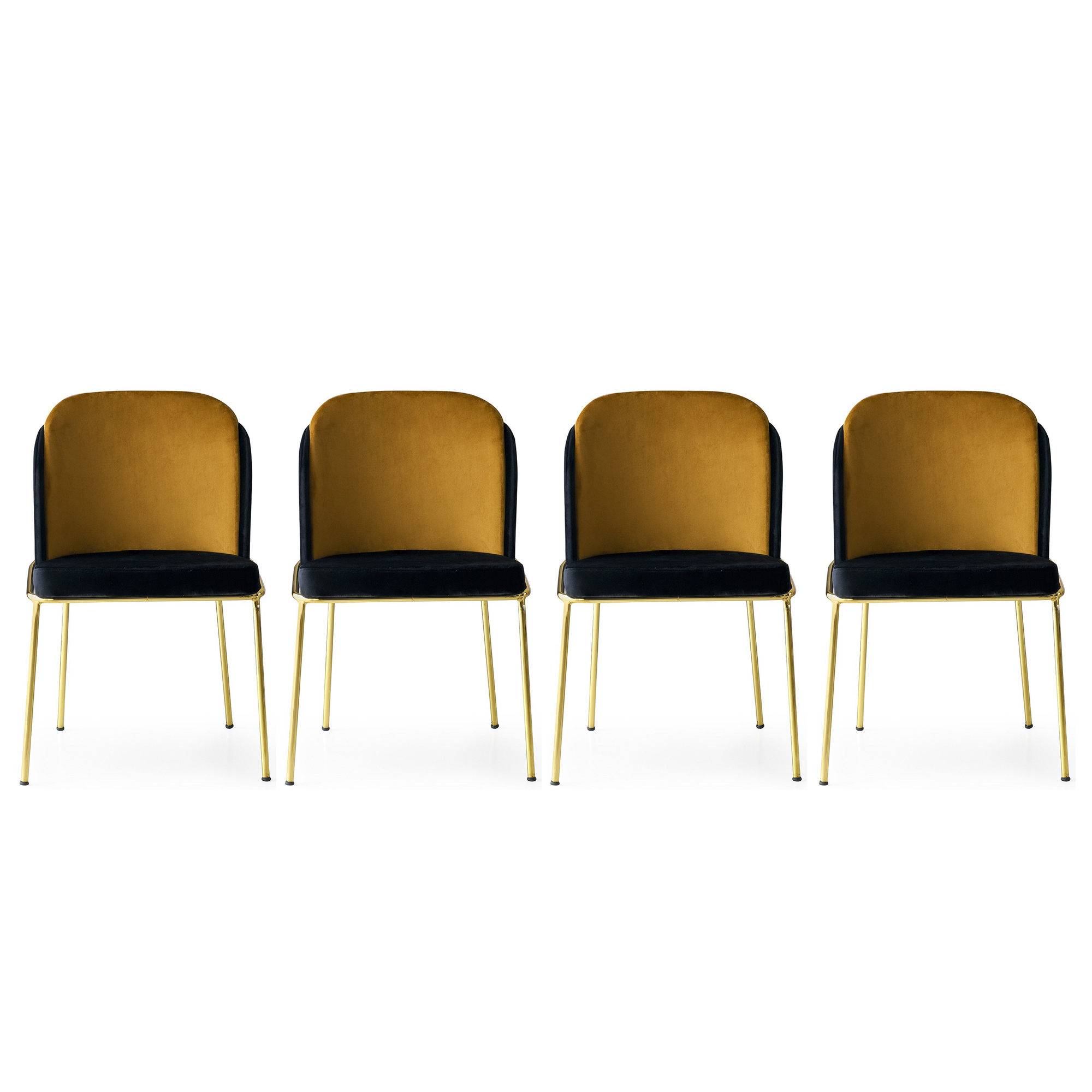 Set aus 4 Stühlen Kymil Metall Gold und Samt Gold und Schwarz