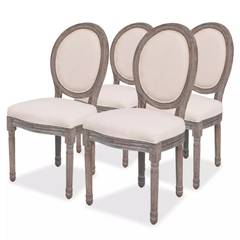 Set aus 4 Stühlen Louis XVI Patiniertes Holz & Velours Cremeweiß