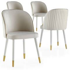 Lot de 4 chaises modernes Cian Velours Blanc crème et Or