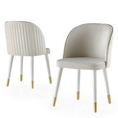 Set di 4 sedie moderne Cian Velvet Bianco crema e oro